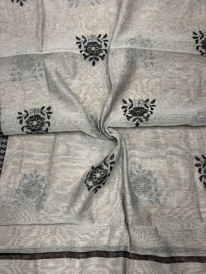 Striped South Cotton Sequinned Unstitched Suit with Floral Resham Embroidery