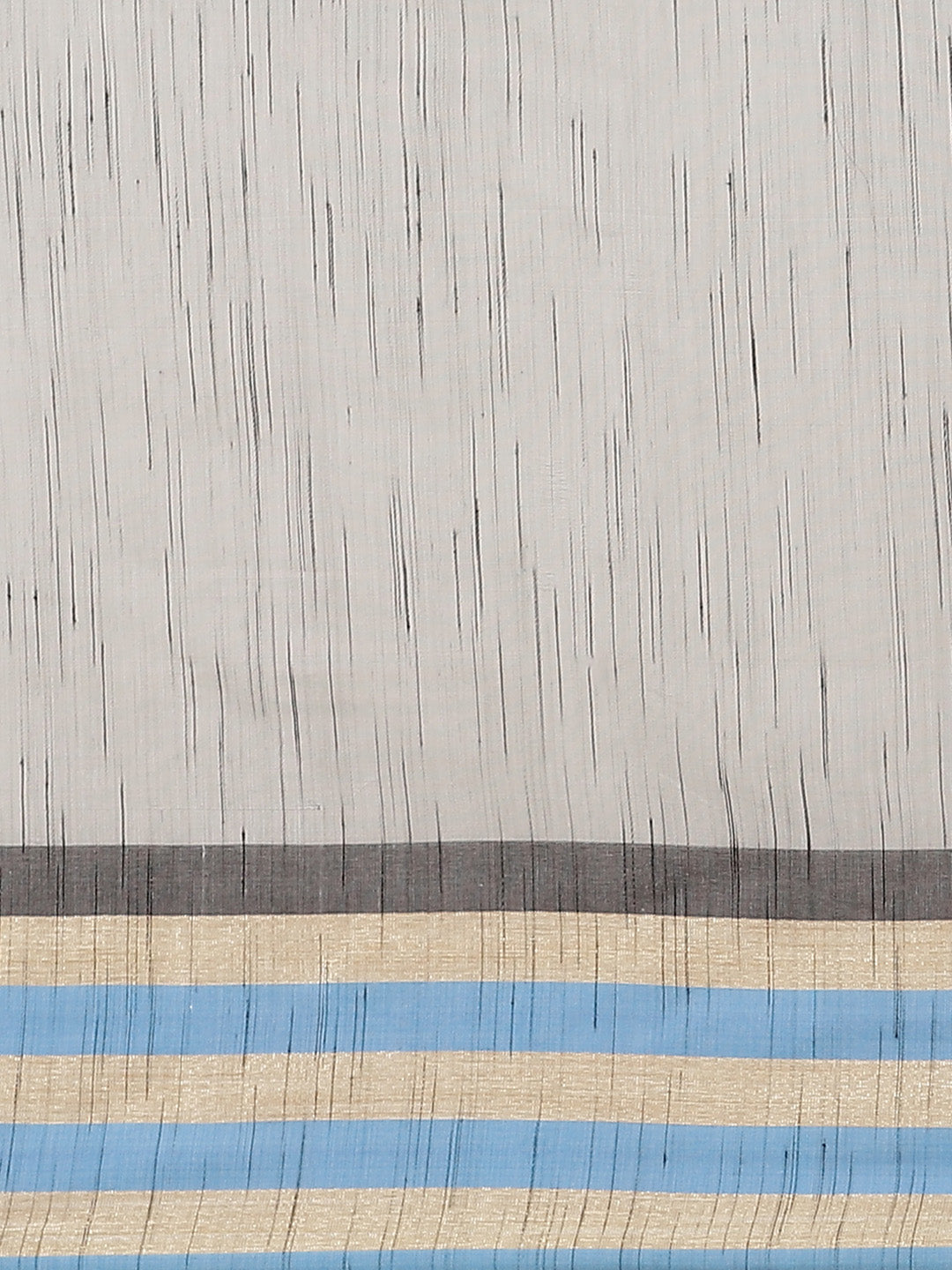 Grey Mangalagiri Jute Silk Saree with Colorblocked Contrast Color Striped Border & Pallu