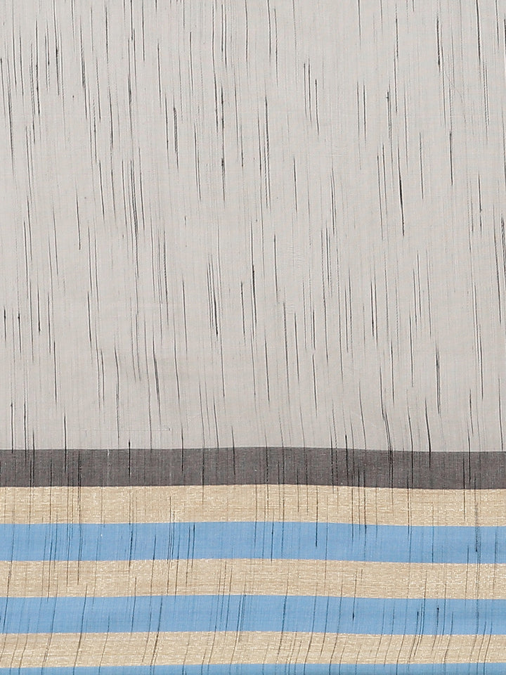 Grey Mangalagiri Jute Silk Saree with Colorblocked Contrast Color Striped Border & Pallu