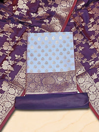 Chhabra 555 Banarasi Handloom Dress Material with Contrast Color Weaving & Floral Tasseled Dupatta