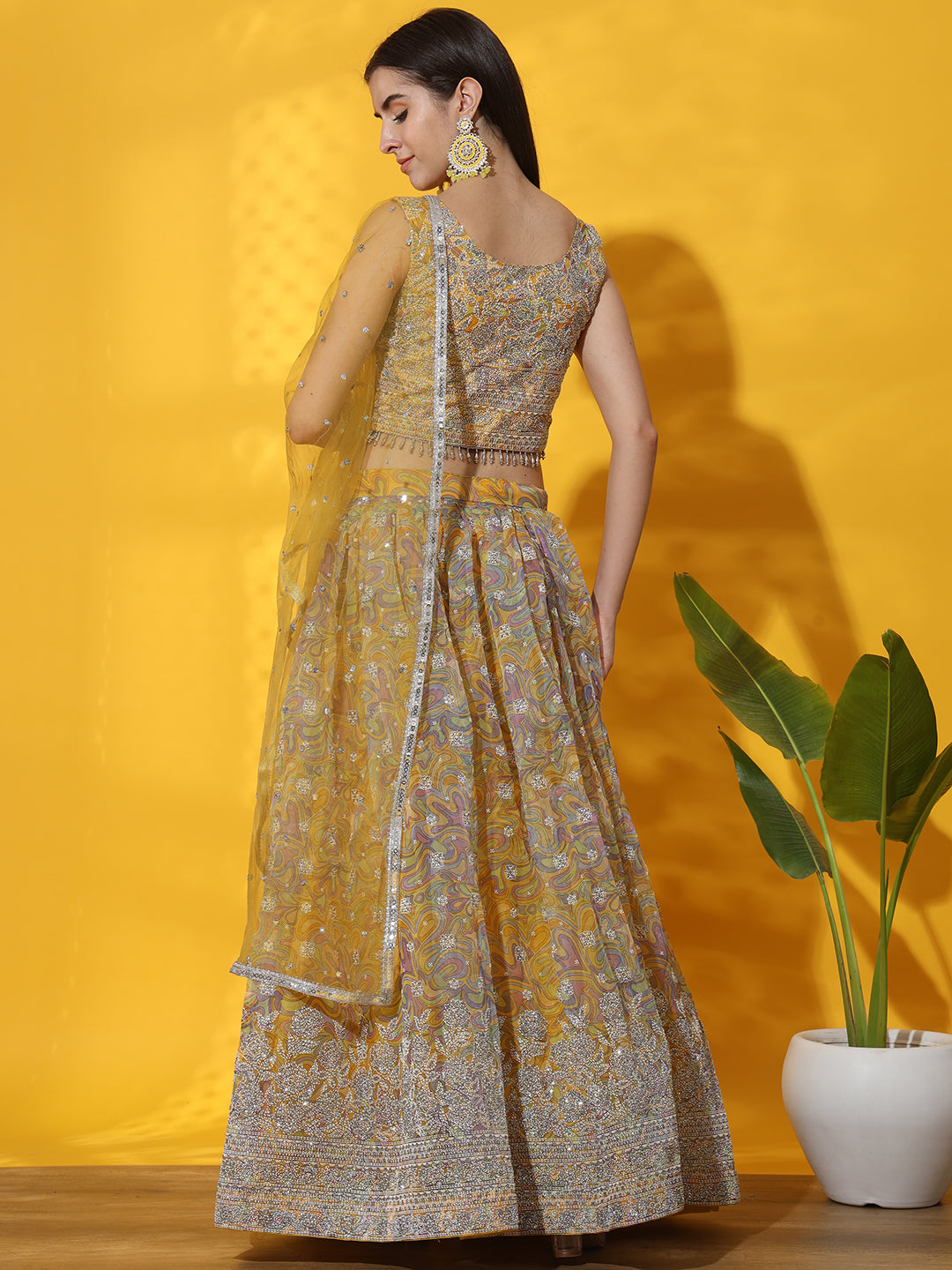 Digital Print Organza Lehenga set with Floral Rubber Print Blouse
