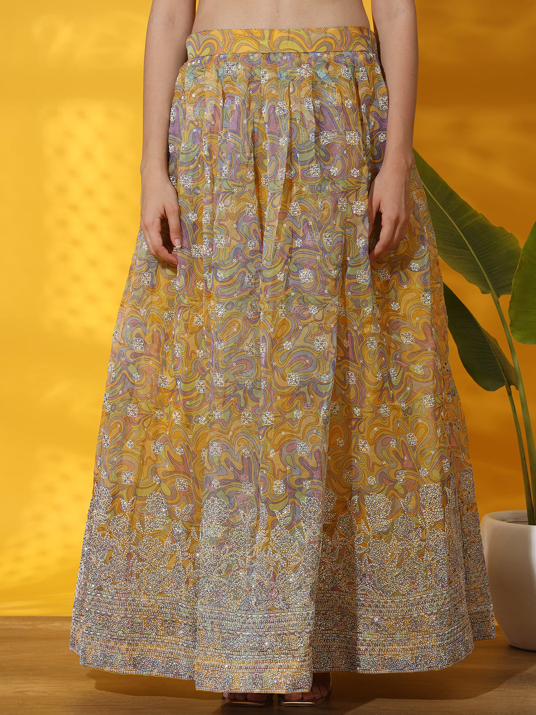 Digital Print Organza Lehenga set with Floral Rubber Print Blouse