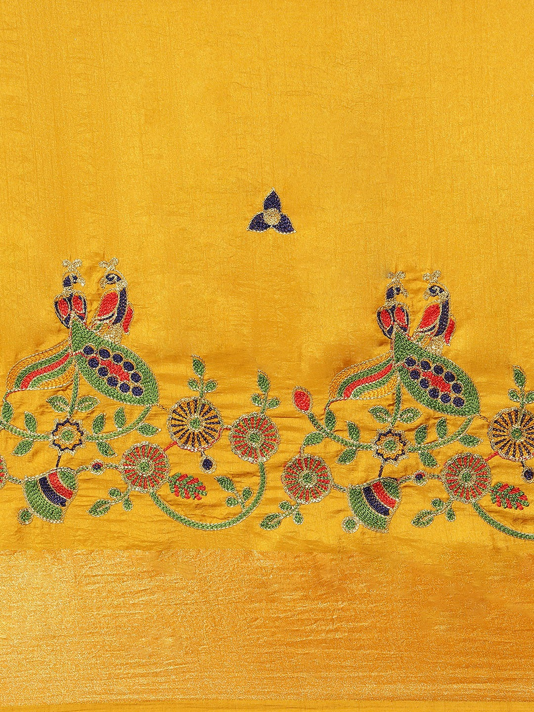 Mustard Silk Multicolor Embroidery Peacock Motifs Traditional Saree