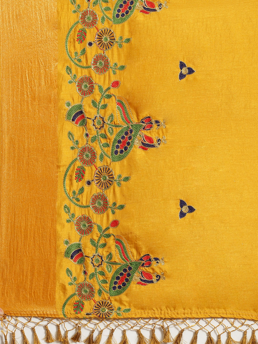 Mustard Silk Multicolor Embroidery Peacock Motifs Traditional Saree