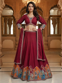 Chhabra 555 Resham Embroidered Kalidar Lehenga Choli Set with Animal & Peacock motifs