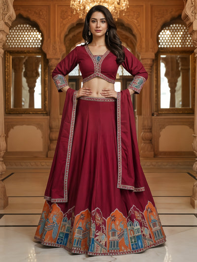 Chhabra 555 Resham Embroidered Kalidar Lehenga Choli Set with Animal & Peacock motifs
