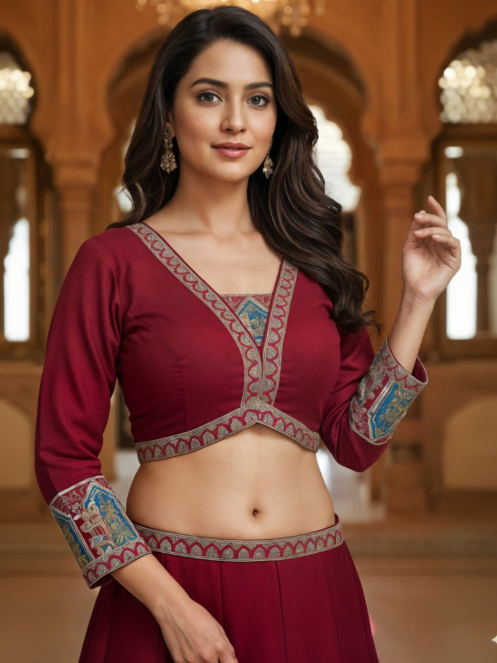 Resham Embroidered Kalidar Lehenga Choli Set with Animal & Peacock motifs