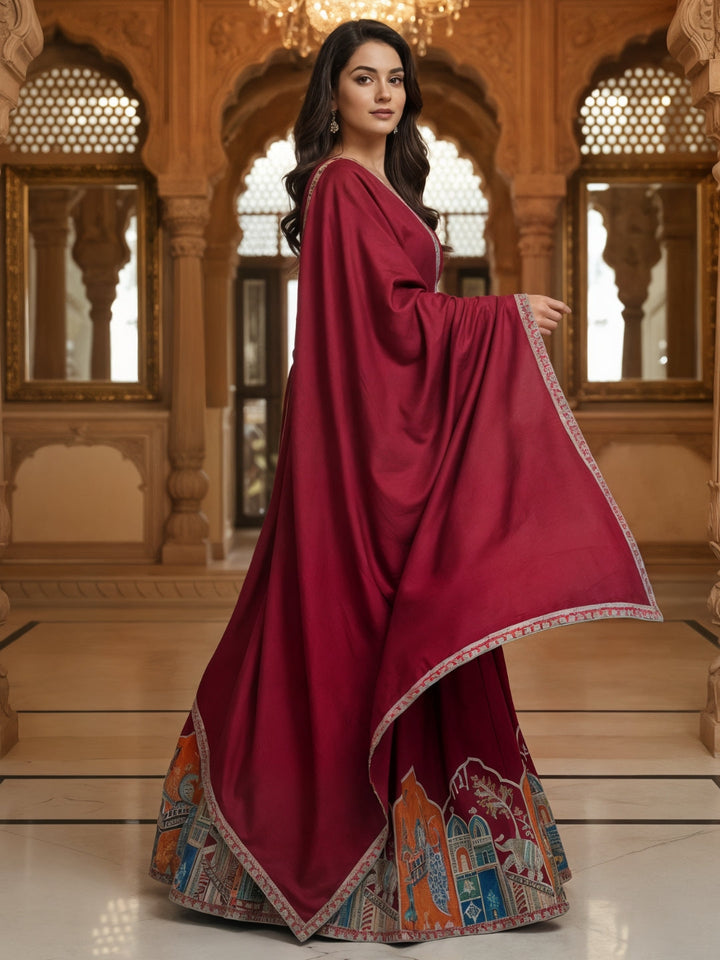 Resham Embroidered Kalidar Lehenga Choli Set with Animal & Peacock motifs