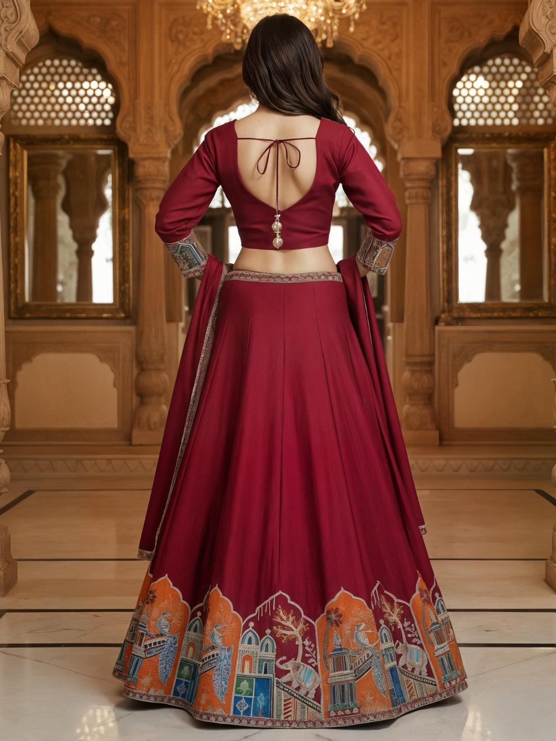 Resham Embroidered Kalidar Lehenga Choli Set with Animal & Peacock motifs
