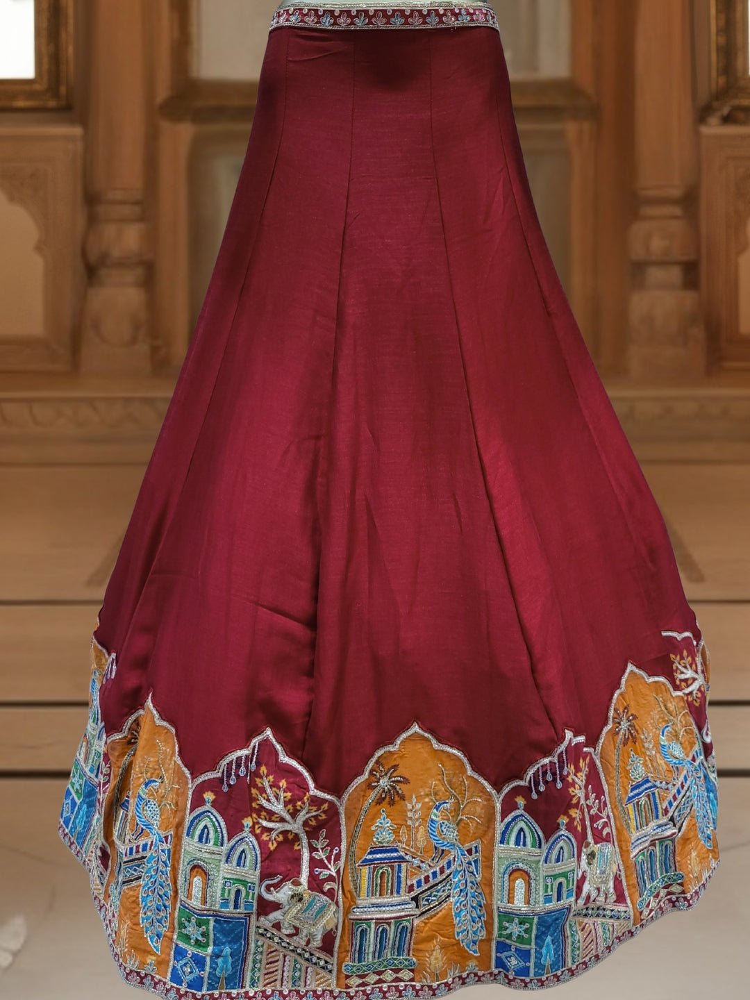 Resham Embroidered Kalidar Lehenga Choli Set with Animal & Peacock motifs