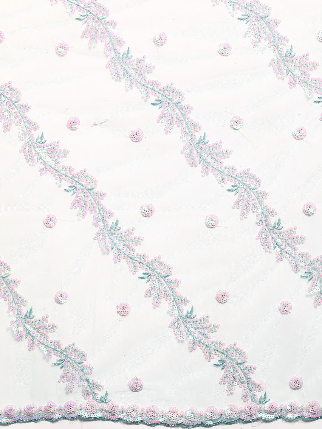 Pastel Multicolor Sequences Embellished Net Saree With Cutwork Border