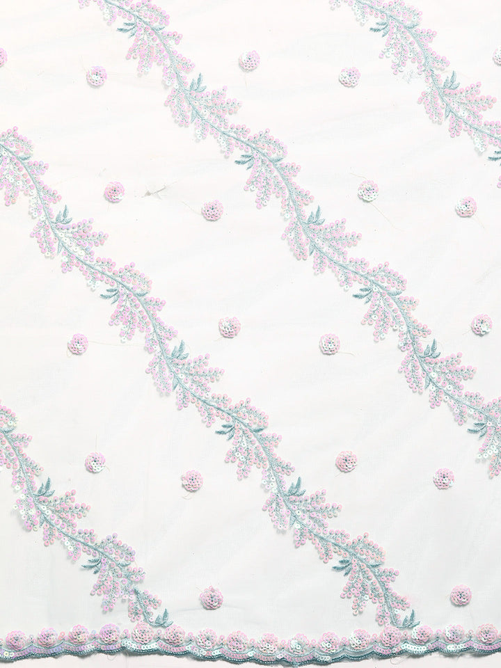 Pastel Multicolor Sequences Embellished Net Saree With Cutwork Border