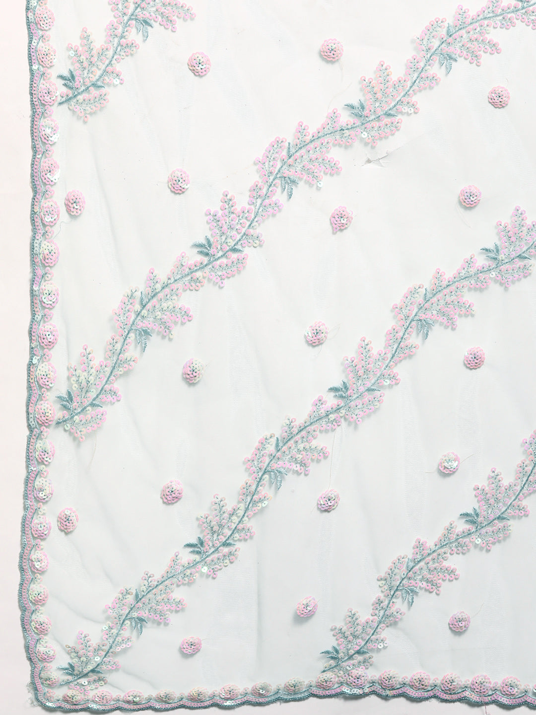 Pastel Multicolor Sequences Embellished Net Saree With Cutwork Border