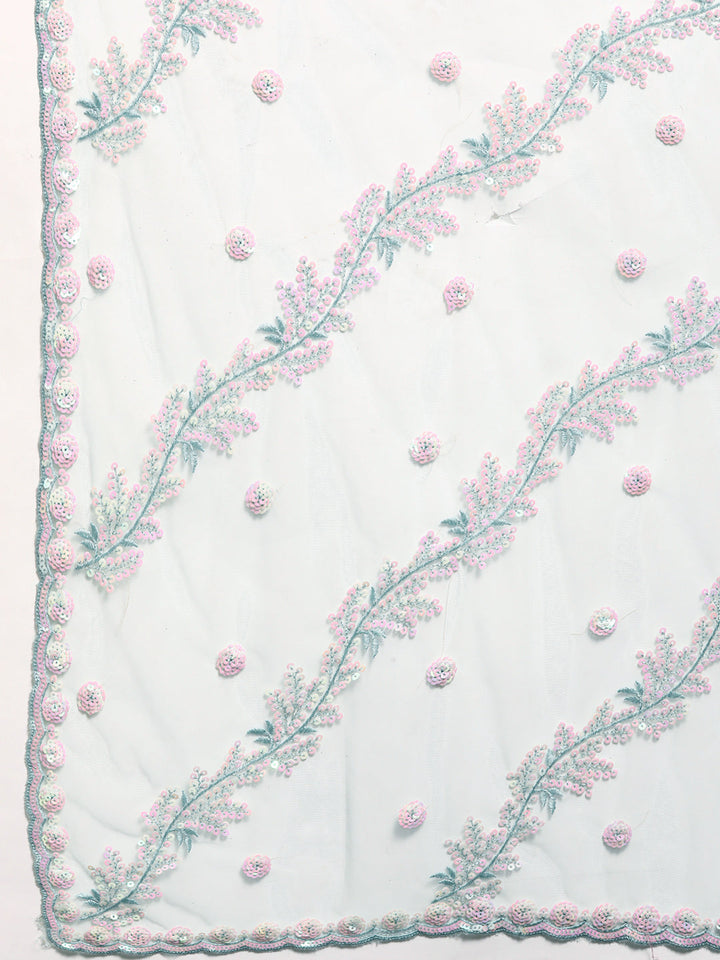 Pastel Multicolor Sequences Embellished Net Saree With Cutwork Border