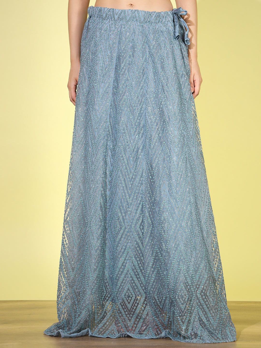 Pastel Chevron Net Lehenga Choli with Scalloped Dupatta