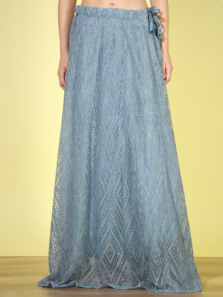 Pastel Chevron Net Lehenga Choli with Scalloped Dupatta