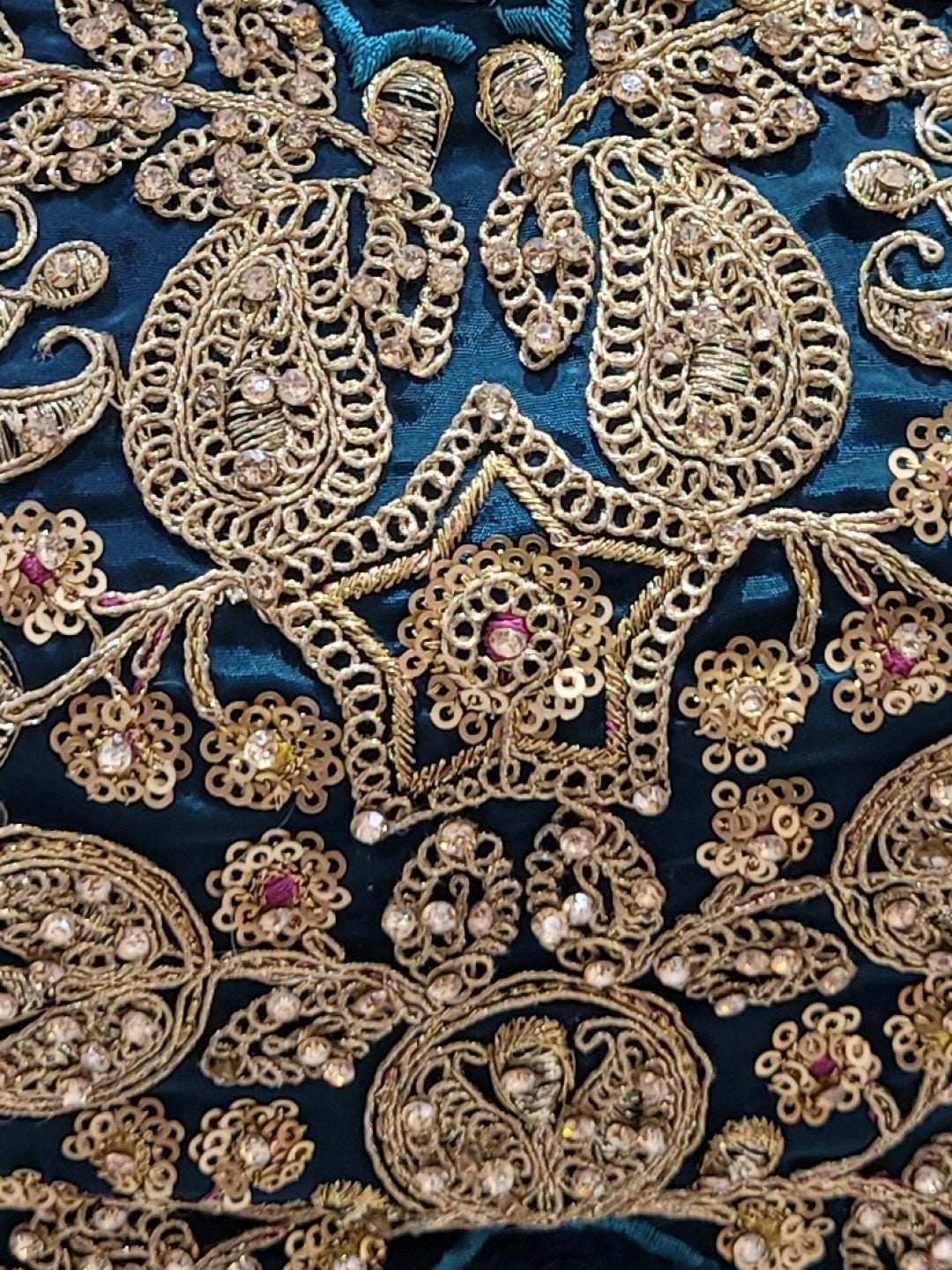 Zari Embroidered Tasseled Crop Top with Draped Skirt and Leheriya Print Scalloped Cape