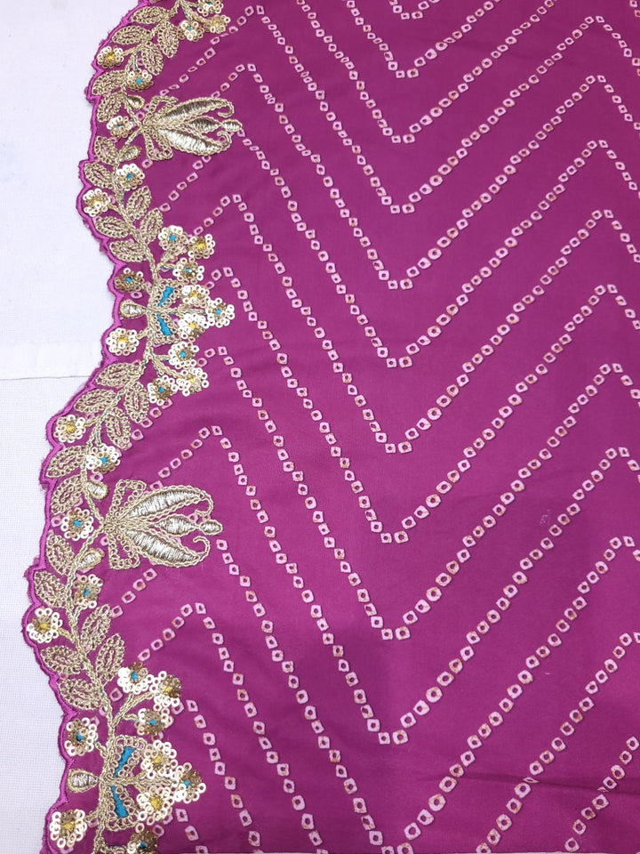 Zari Embroidered Tasseled Crop Top with Draped Skirt and Leheriya Print Scalloped Cape