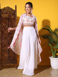 Chhabra 555 Indo-western Co-ord set with Sequin Embroidery Tasseled Blouse & DIgital Print Jacket