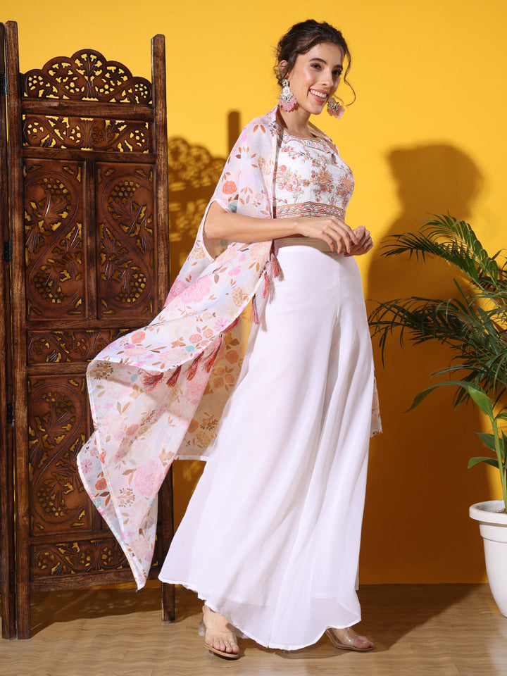 Indo-western Co-ord set with Sequin Embroidery Tasseled Blouse & DIgital Print Jacket