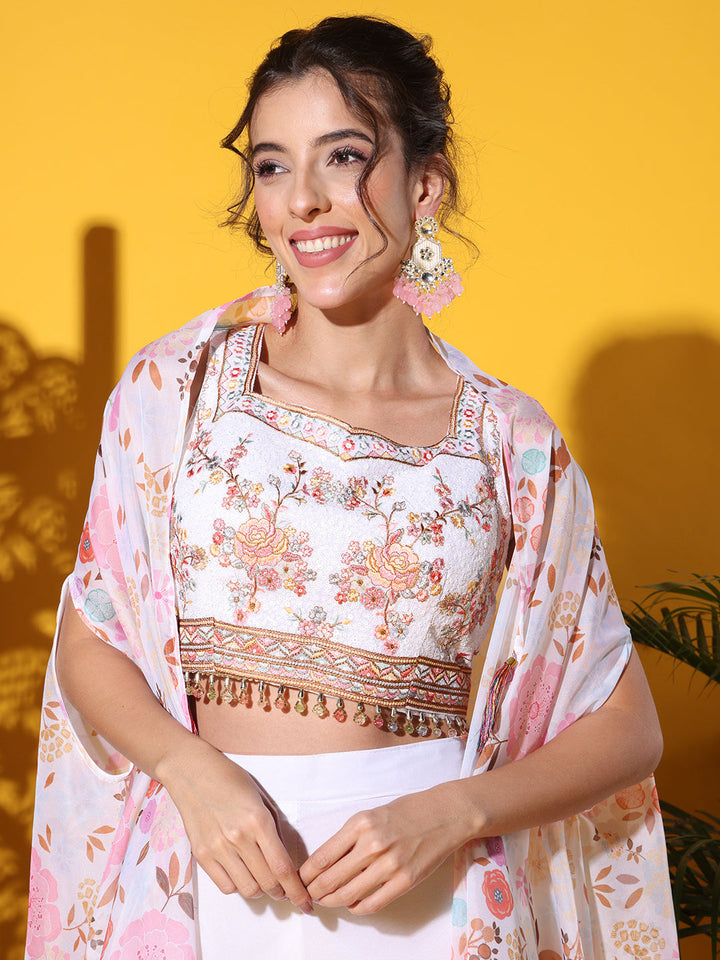 Indo-western Co-ord set with Sequin Embroidery Tasseled Blouse & DIgital Print Jacket