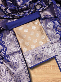 Chhabra 555 Banarasi Handloom Dress Material with Contrast color Handloom weaving & Tasseled Dupatta