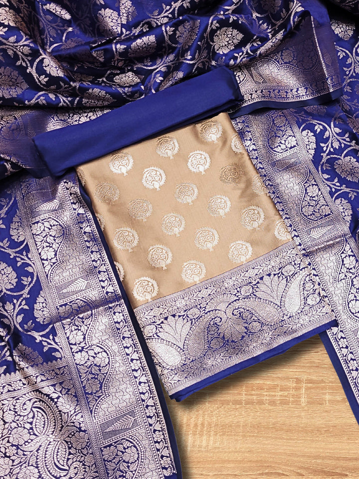 Chhabra 555 Banarasi Handloom Dress Material with Contrast color Handloom weaving & Tasseled Dupatta
