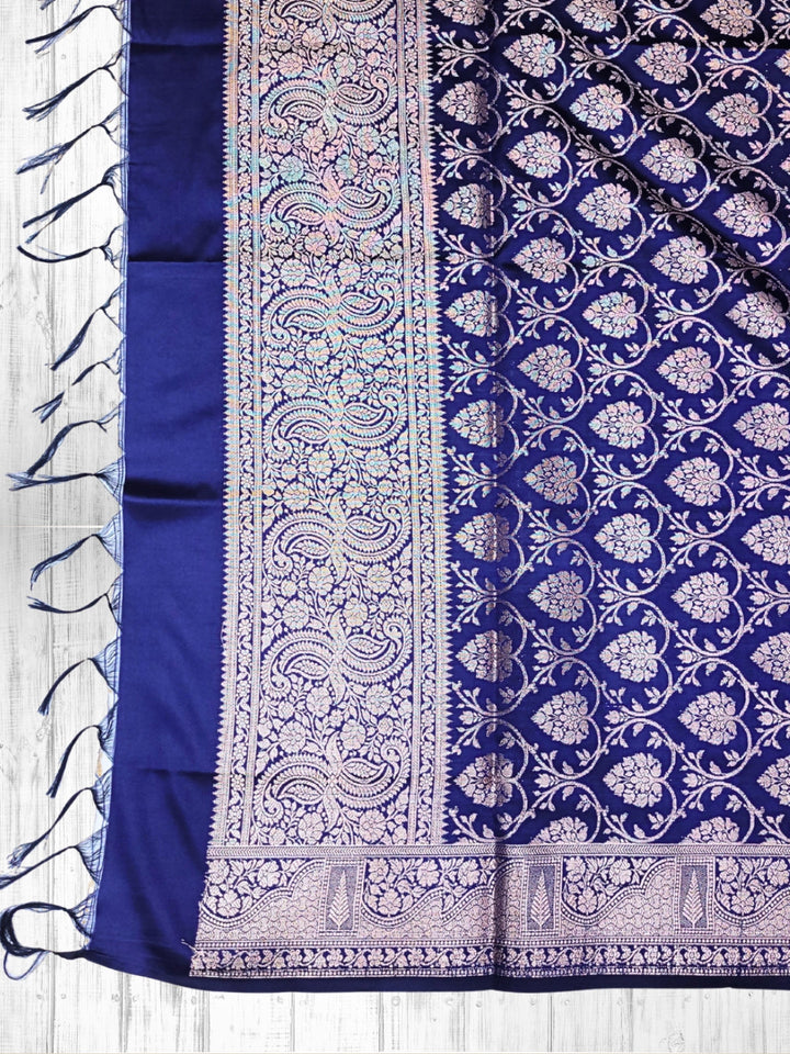 Banarasi Handloom Dress Material with Contrast color Handloom weaving & Tasseled Dupatta