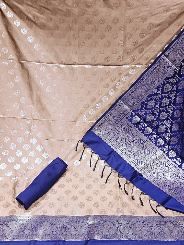 Banarasi Handloom Dress Material with Contrast color Handloom weaving & Tasseled Dupatta