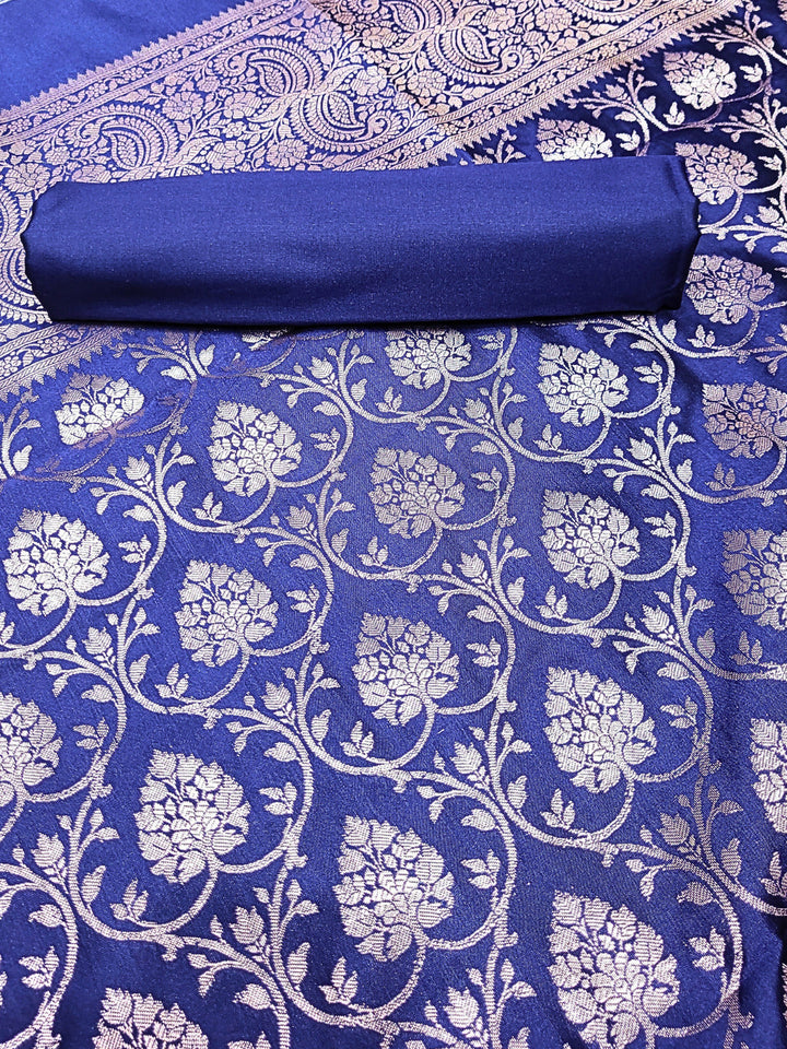 Banarasi Handloom Dress Material with Contrast color Handloom weaving & Tasseled Dupatta