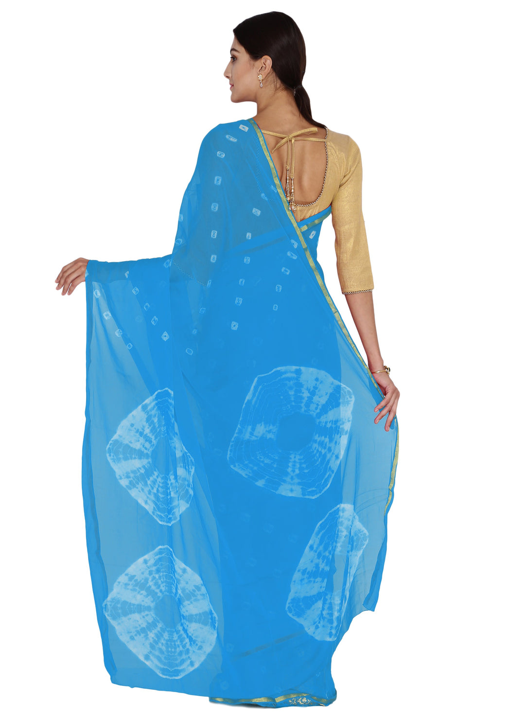 Blue Batik Print Chiffon Saree