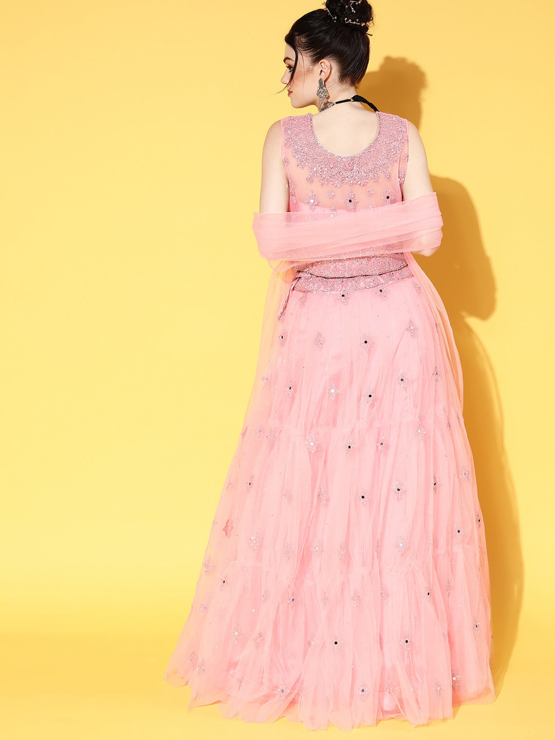 Pastel Pink Mirror and Resham Embroidered Lehanga Choli Set