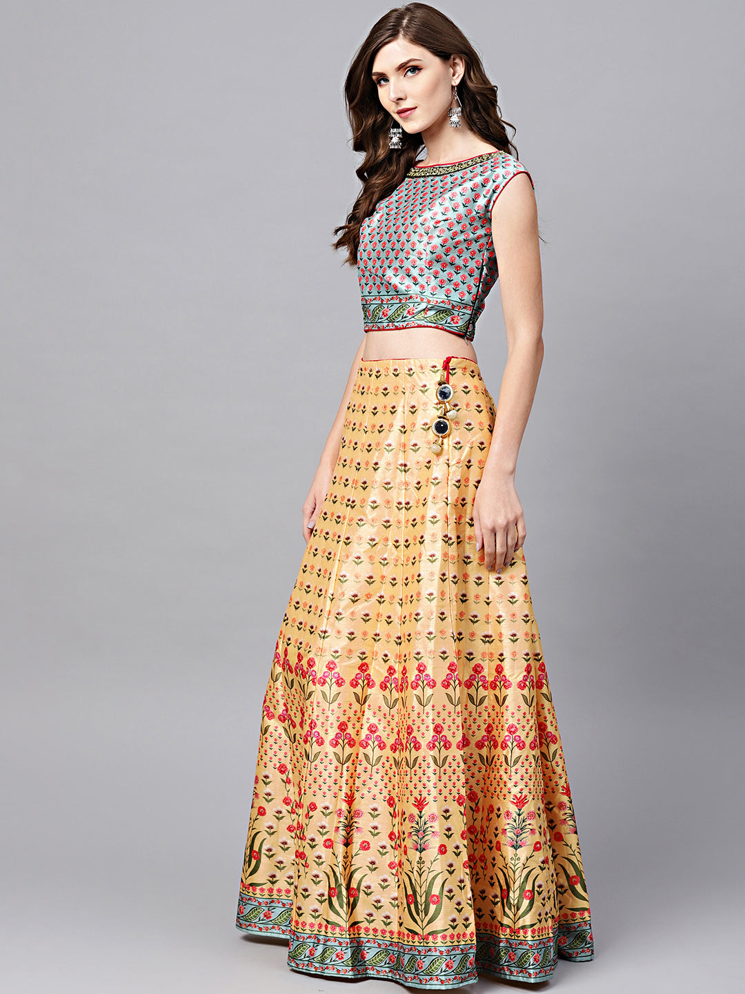 Digital Print Embellished Crop Top Lehenga Choli