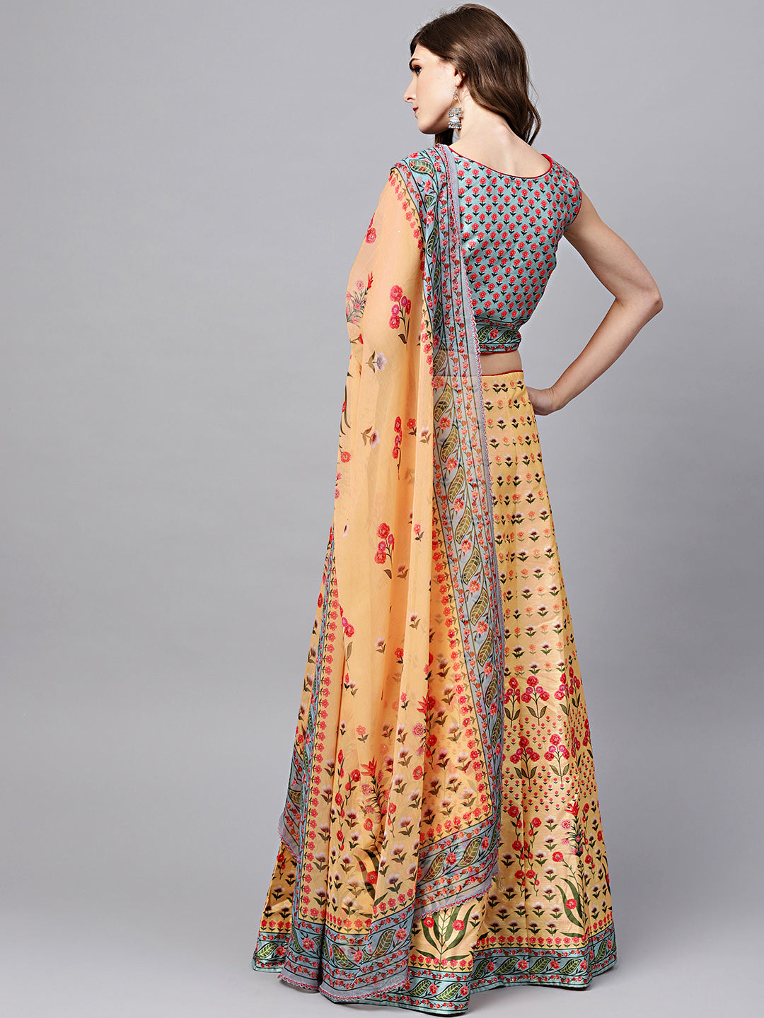 Digital Print Embellished Crop Top Lehenga Choli