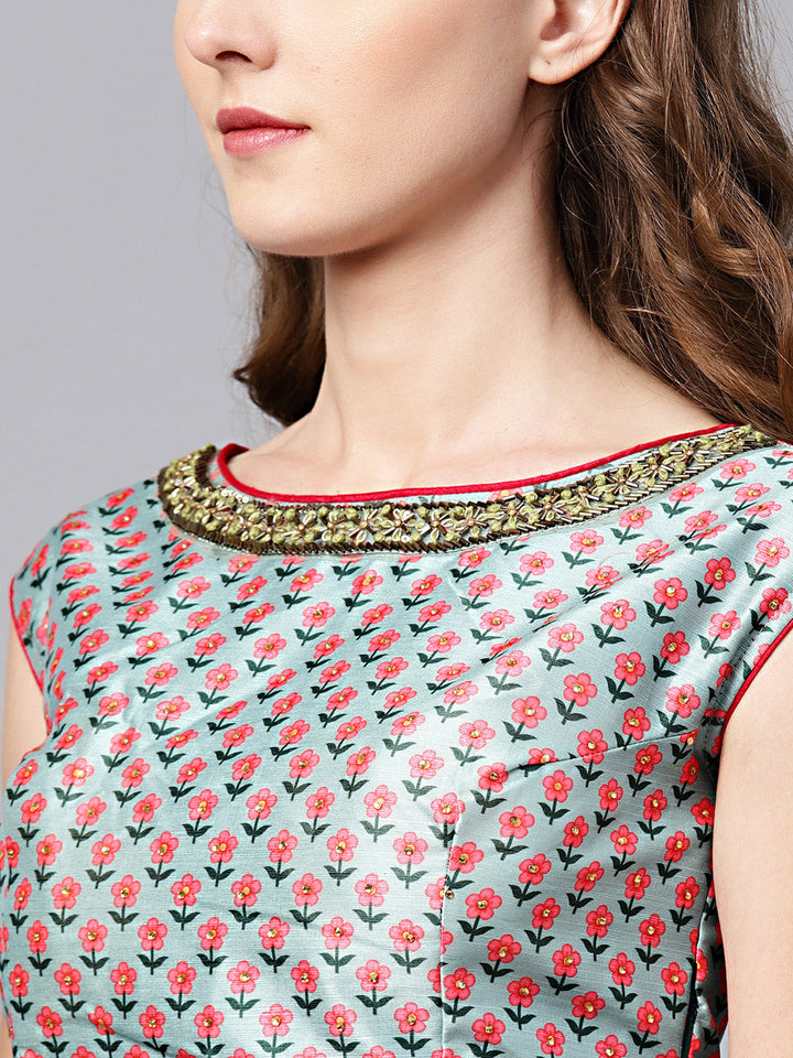 Digital Print Embellished Crop Top Lehenga Choli