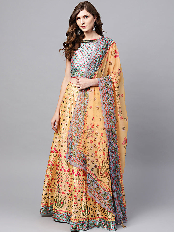 Digital Print Embellished Crop Top Lehenga Choli