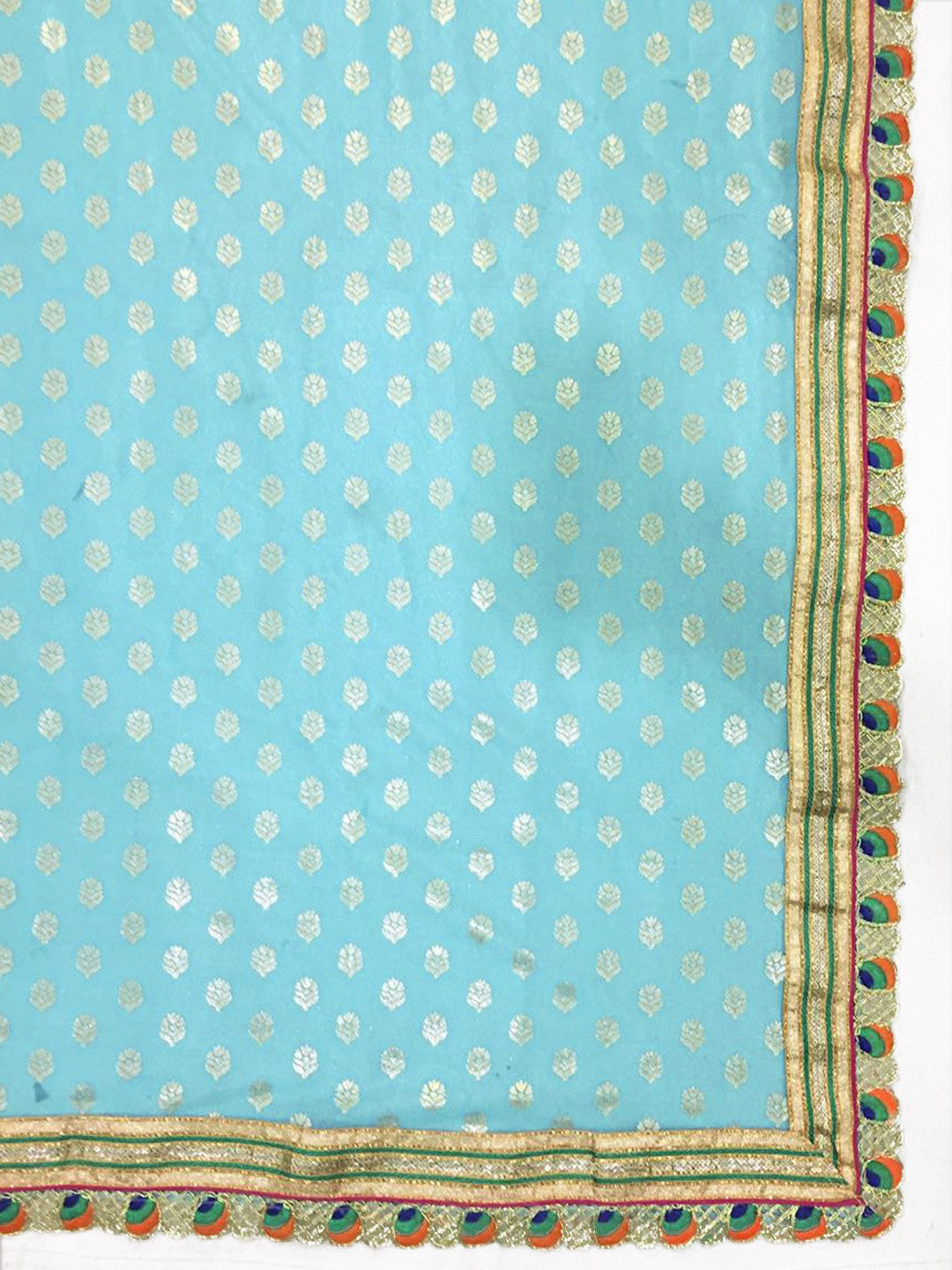Green & Blue Colored Georgette Embroidered Half & Half Saree