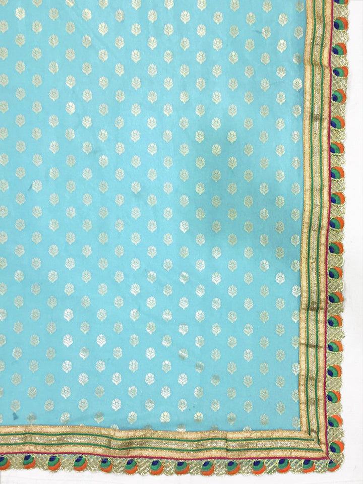 Green & Blue Colored Georgette Embroidered Half & Half Saree