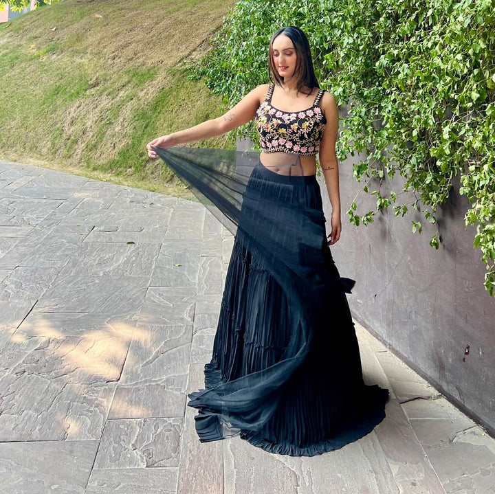 Black Georgette Layered Lehenga Choli Set