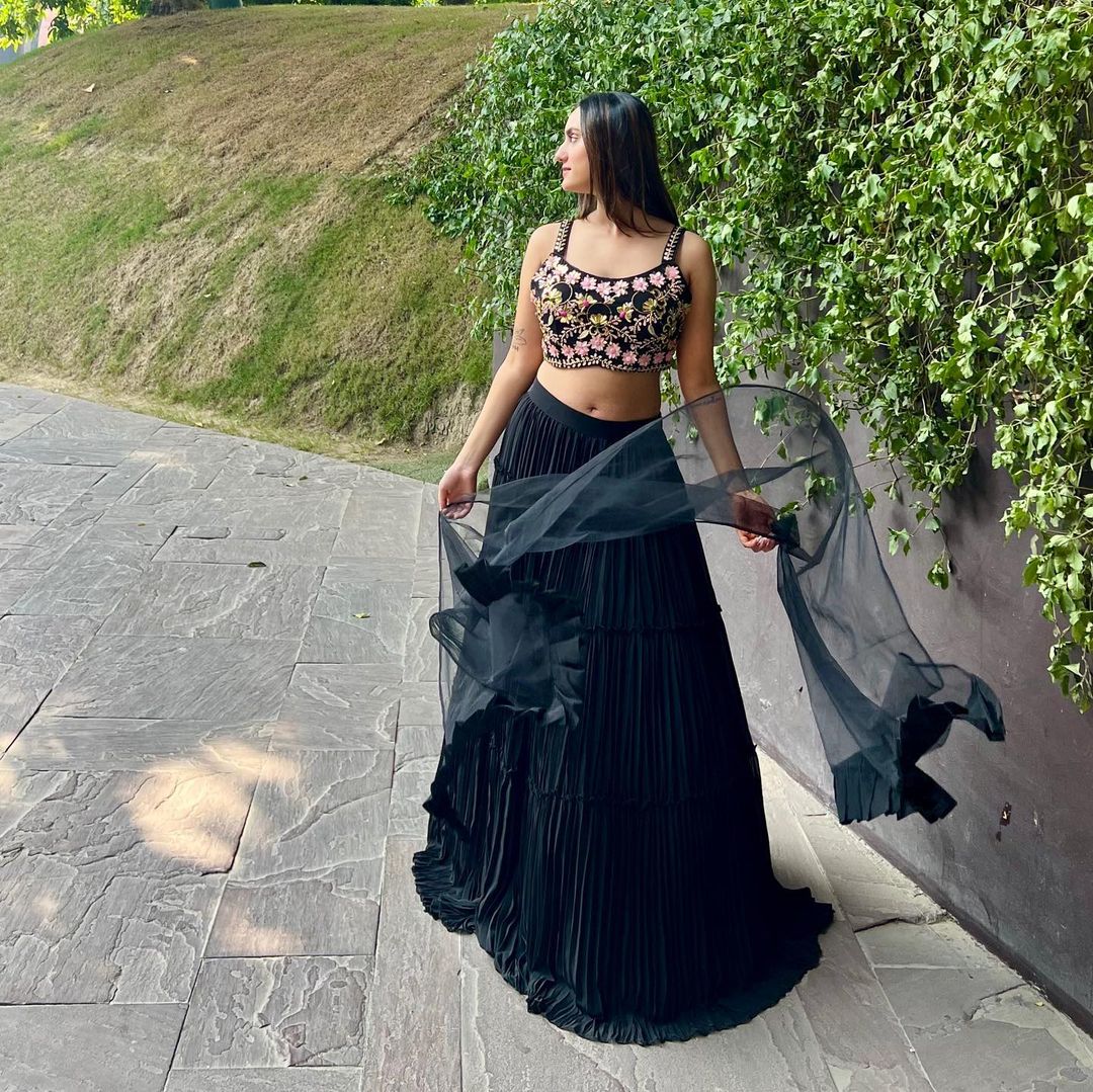 Black Georgette Layered Lehenga Choli Set