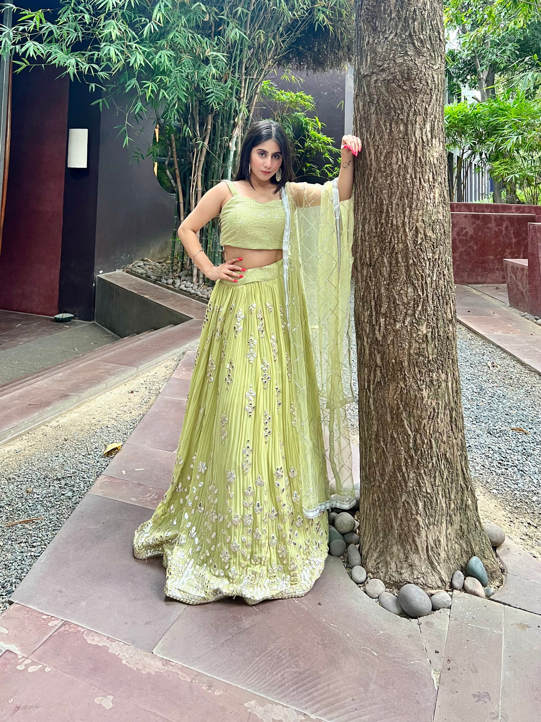 Green Embellished Lehenga Set