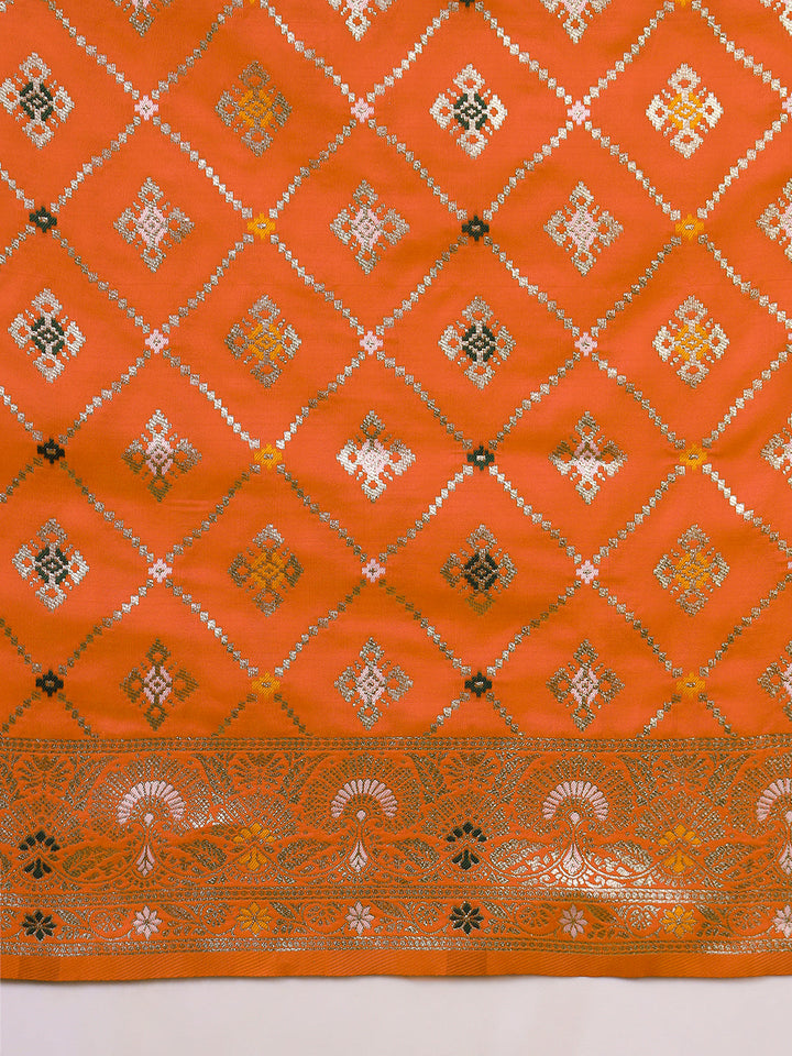 Traditional Banarasi Handloom Gharchola Patola Silk Saree with Gold Meenakari Weaving