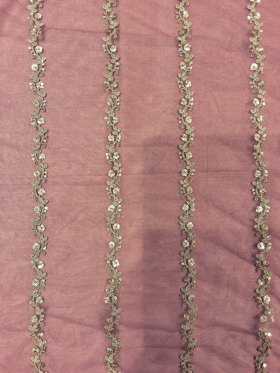 Mauve Pink Sequin Embroidered Net Saree with Scalloped Border and Stitched Half Sleeves Blouse