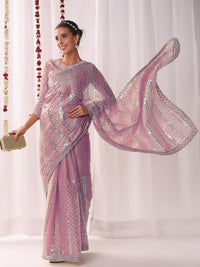 Chhabra 555 Ombre Resham Embroidered saree with Allover Sequinned Stripes and Scalloped Motifs