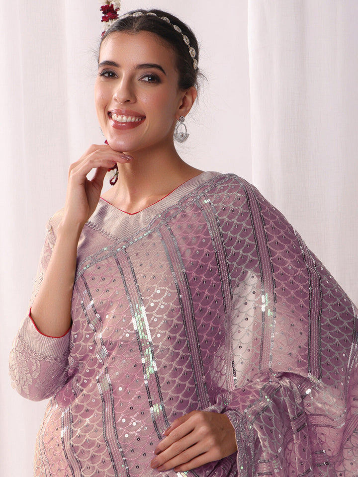 Ombre Resham Embroidered saree with Allover Sequinned Stripes