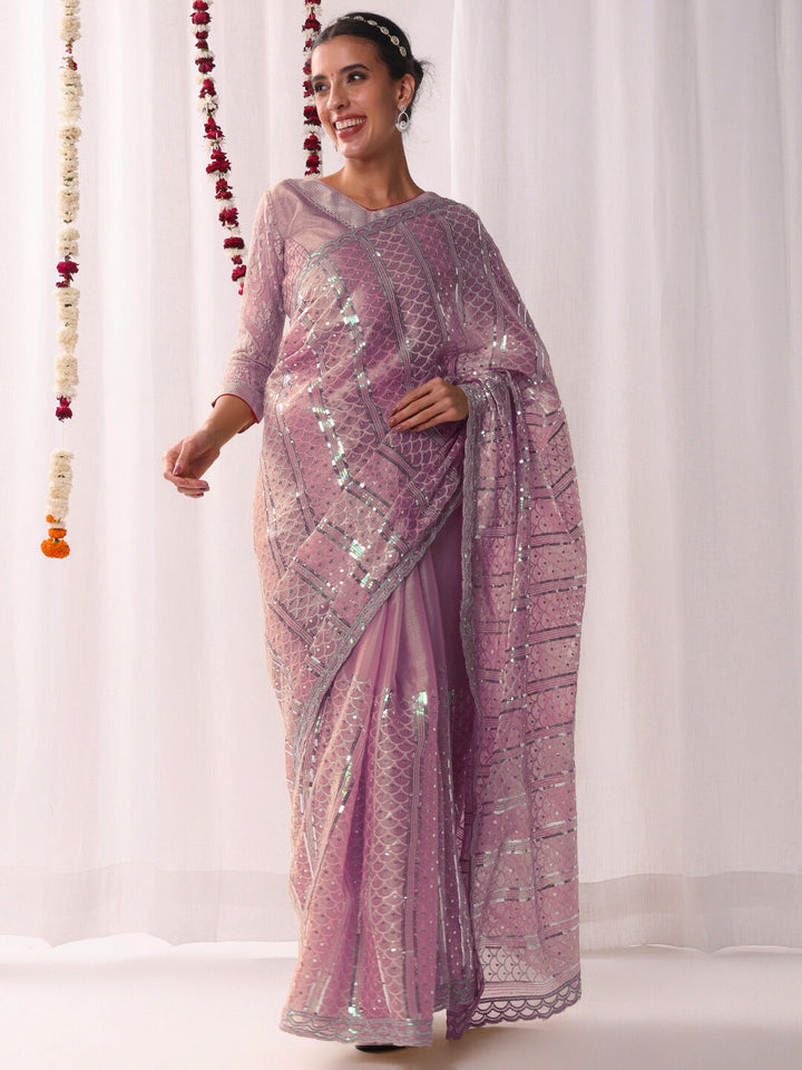 Ombre Resham Embroidered saree with Allover Sequinned Stripes