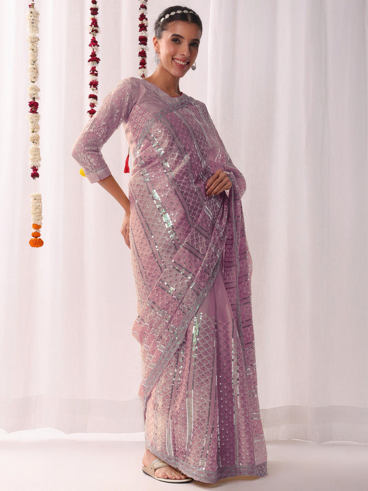 Ombre Resham Embroidered saree with Allover Sequinned Stripes