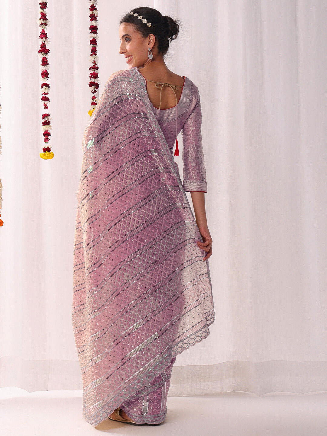 Ombre Resham Embroidered saree with Allover Sequinned Stripes