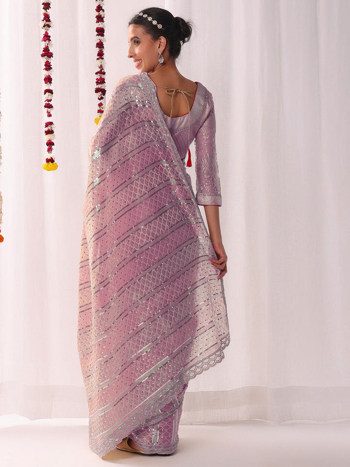 Ombre Resham Embroidered saree with Allover Sequinned Stripes
