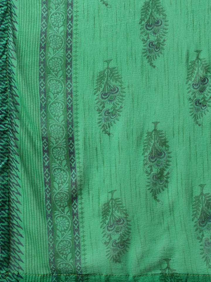 Cotton Block Printed Stitched Kurta Pallazzos Suit With Mirror Embellishments & Trims